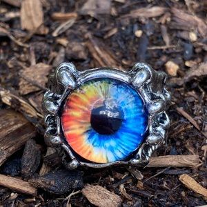 Vintage-Style Punk Dragon Eye Emo Multi Color Silver Alloy Adjustable Ring H215